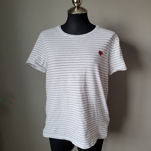 Stripe teeshirt with pixel heart embroidery